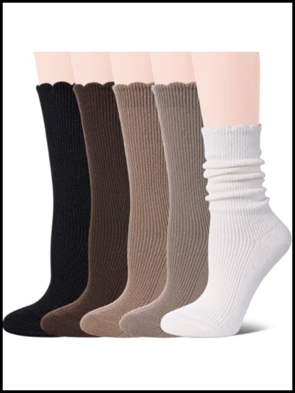 Merino Wool Slouch Boot Socks Ruffle Cozy Crew Socks Womens